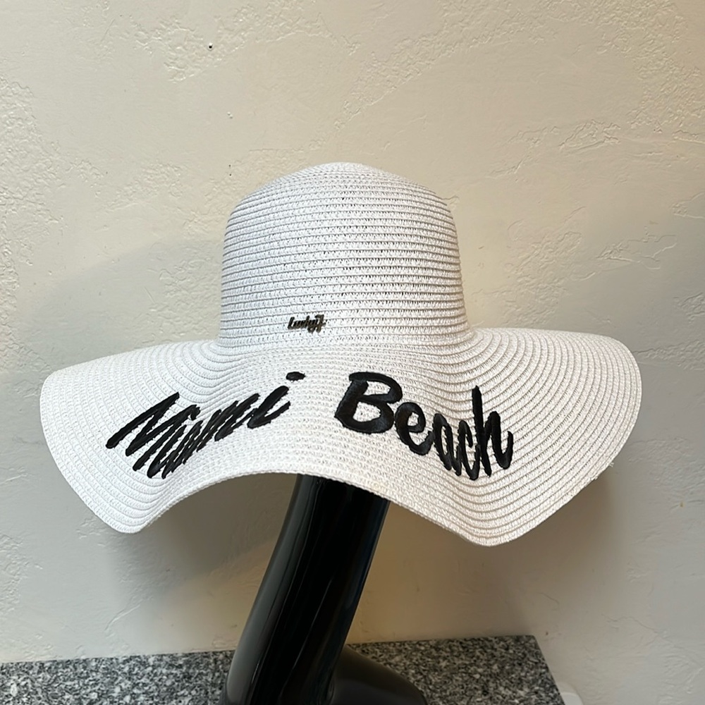 Miami Beach floppy Beach Hat, Sun Hat, Embroidered  100% Paper